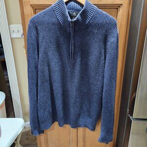 Calvin Klein Men's 1/4 Zip Mock Neck Cotton Knitted Sweater (Denim Blue)